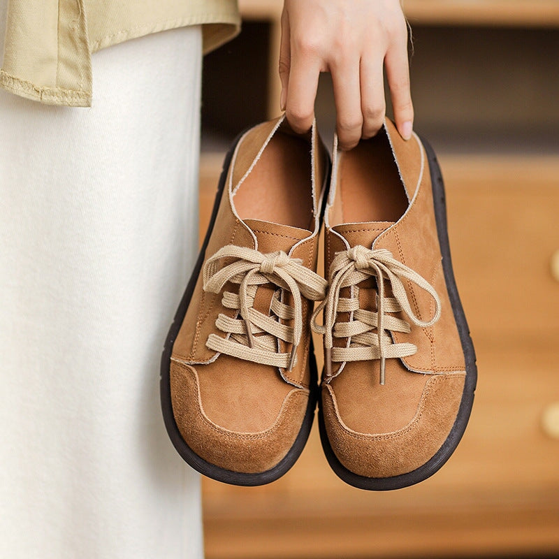Handmade Soft Leather Oxfords & Tie Flats For Women Barefoot Shoes  in Brown/Beige