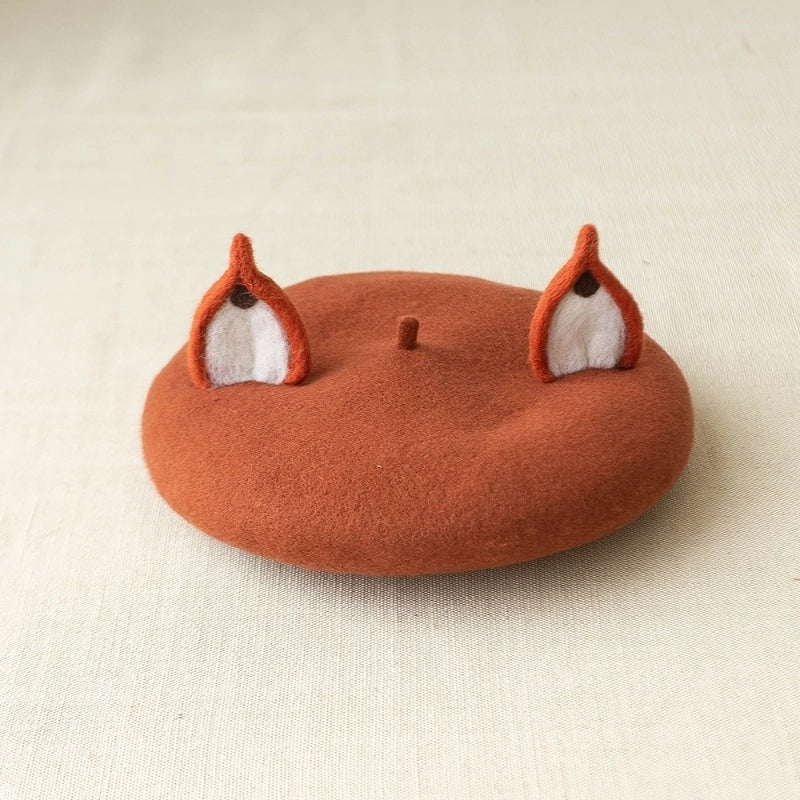 Autumn And Winter Cute Elk Horn Beret Bear Fox Ear Beret Wool Felt Painter Hat