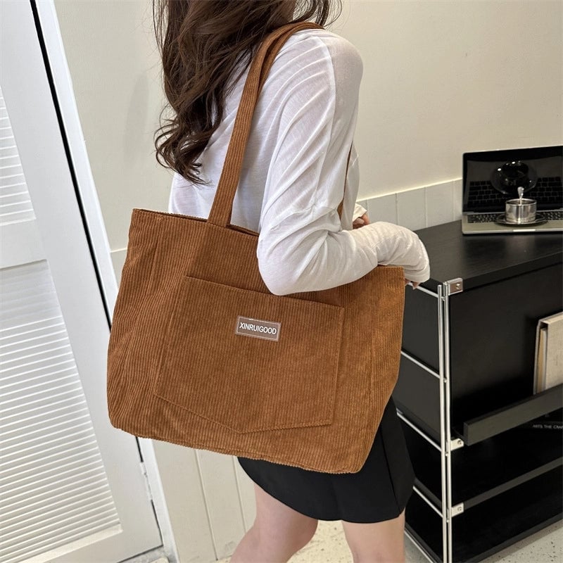 Women's Large Corduroy Solid Color Classic Style Square Zipper Underarm Bag