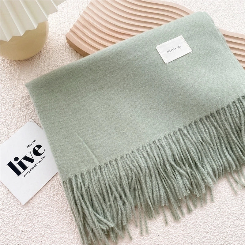 Pure Color Scarf Winter Student  Fashion Thick Warm Dual-use Shawl Cute Imitation Cashmere Scarf
