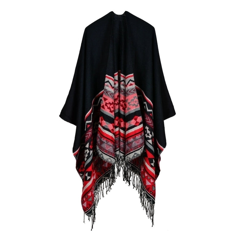 Export Women's Rhombus Tassel Lengthened Hot Selling Imitation Cashmere Shawl Both Sides Available Thickened Cape