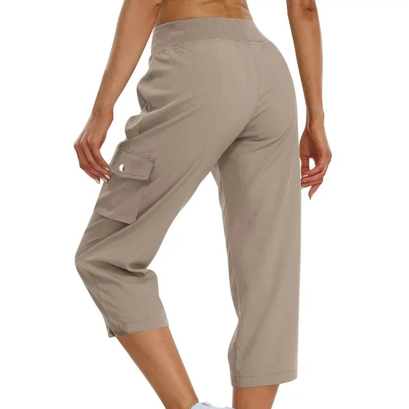 🌿Women's Solid Color High-Waist Drawstring 3/4-Length Cargo Pants