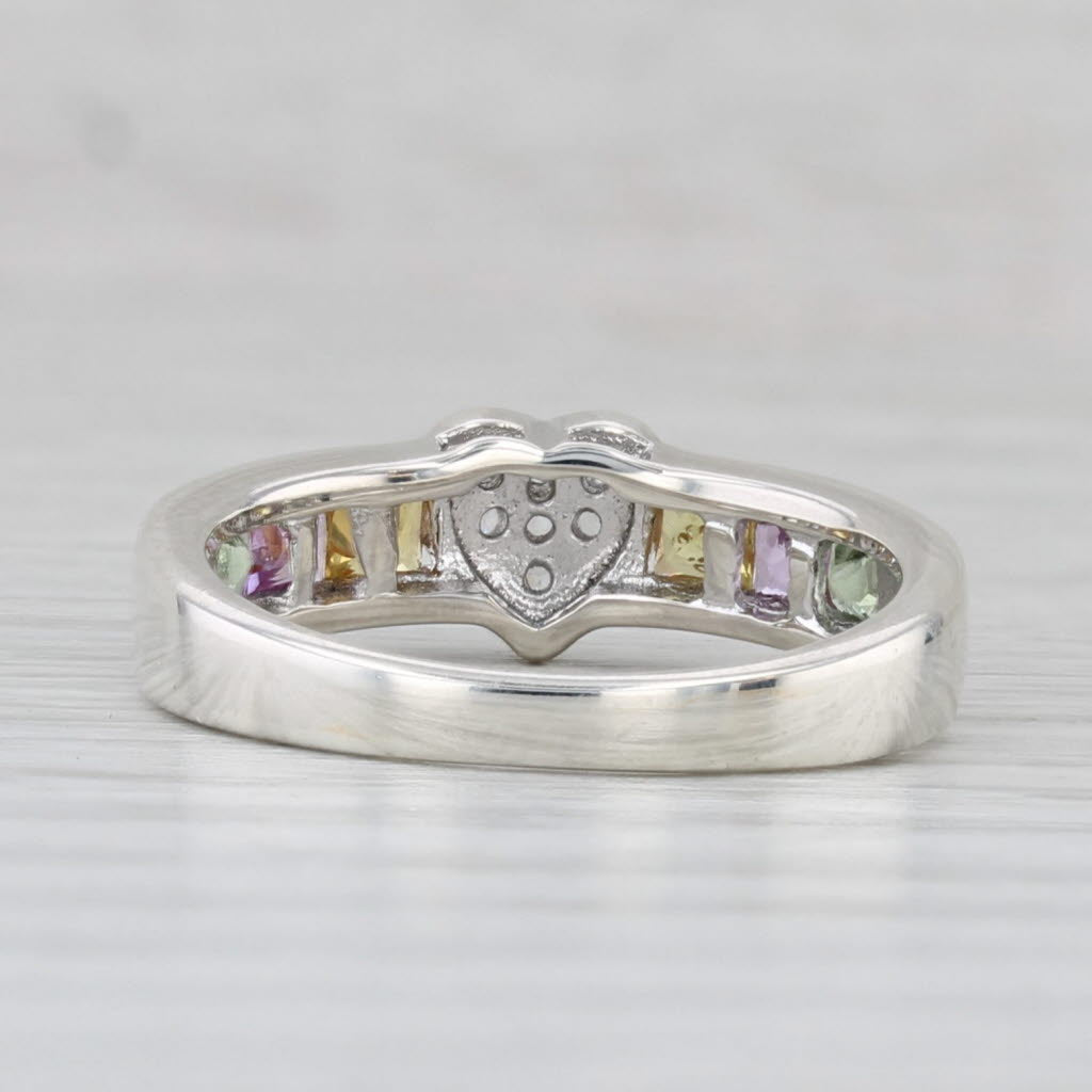 1.05ctw Zircon Pave Heart Rainbow Sapphires Ring Sterling Silver Size 6.25 COA