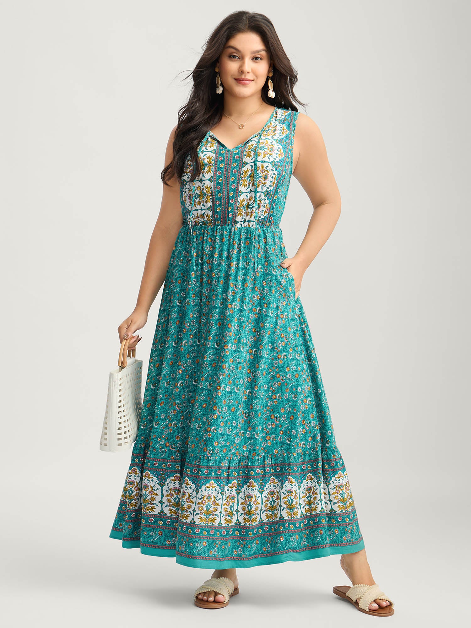 Rayon Neck Cut-Out Ties Midi Dress
