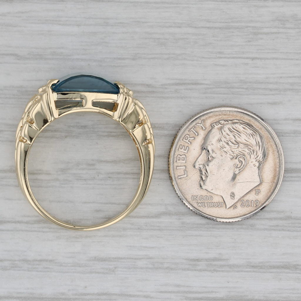Blue Topaz Diamond Ring 14k Yellow Gold Size 7