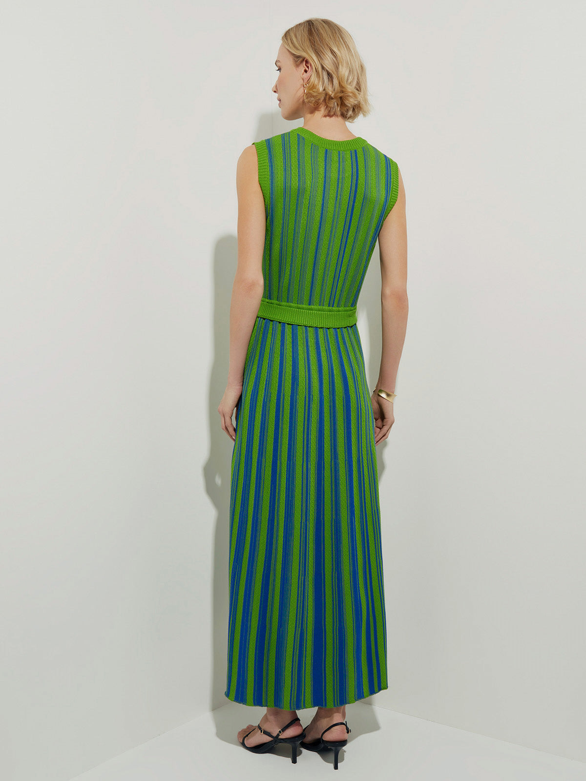 Sleeveless Soft Ribbed Knit Belted Maxi Dress - Modern Fit