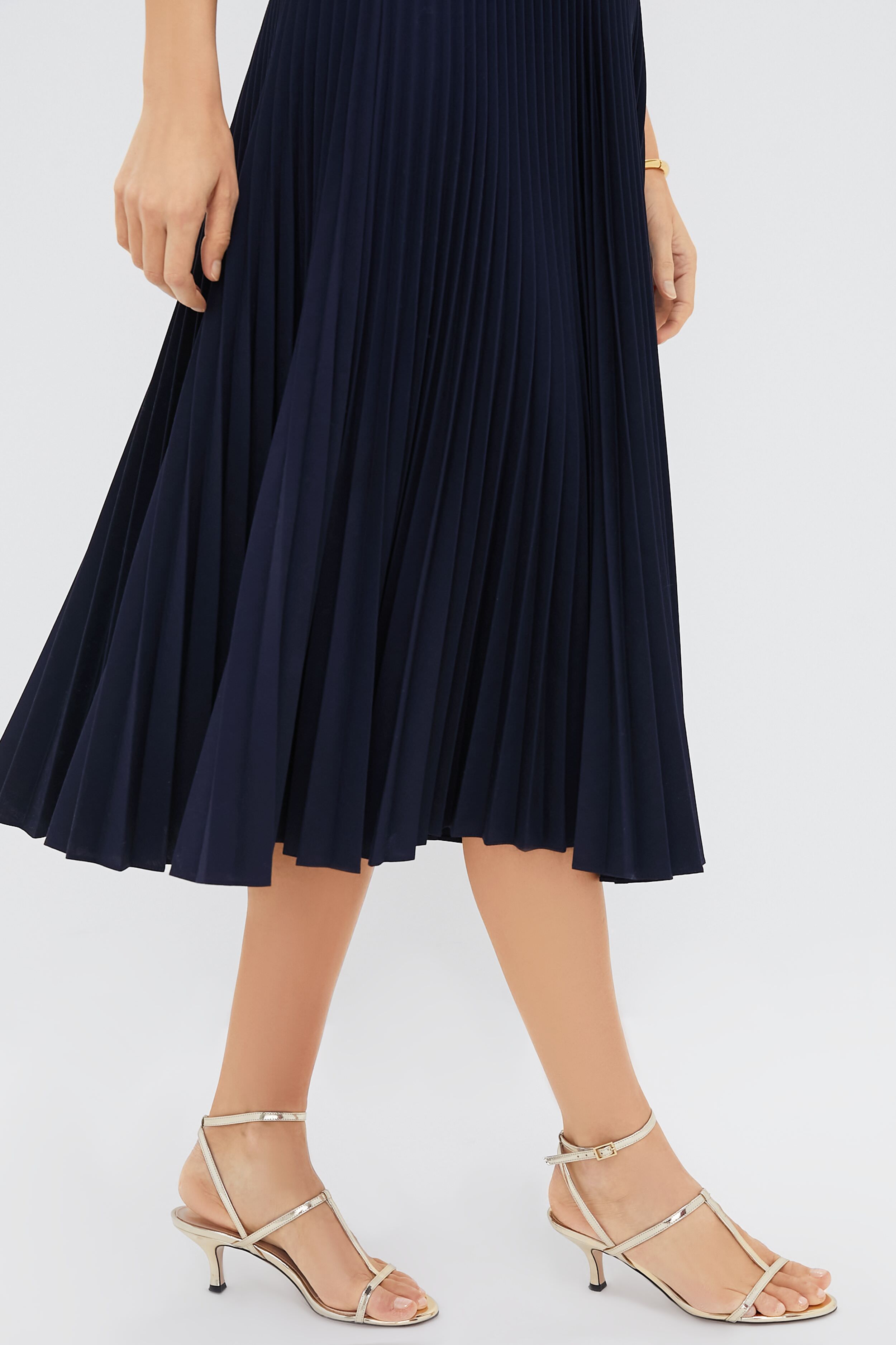 Navy Pleated Midi Skirt