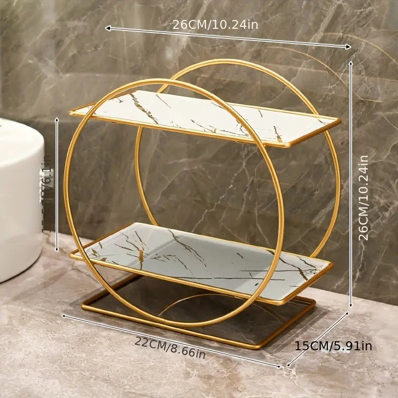 LIGHT LUXURY BATHROOM SHELF RACK COSMETICS ORGANIZER FOR DRESSING TABLE - CIRCLE SHAPE