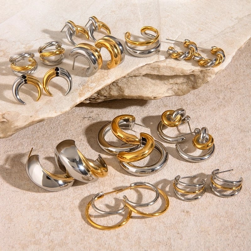 1 Pair Minimalist Classic Style Geometric Mixed Color Plating 304 Stainless Steel Earrings