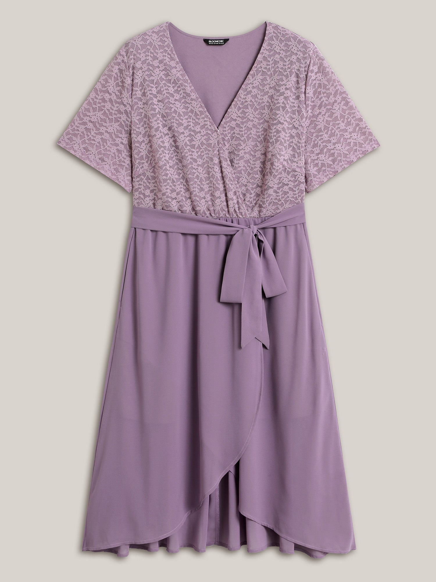 Lace Sheer Stretchy Waist Tie Midi Dress