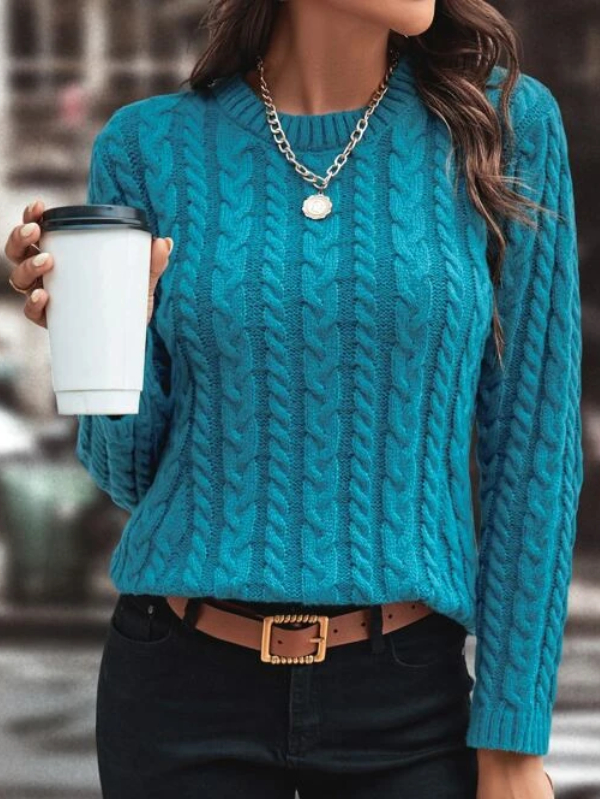 Solid Cable Knit Sweater