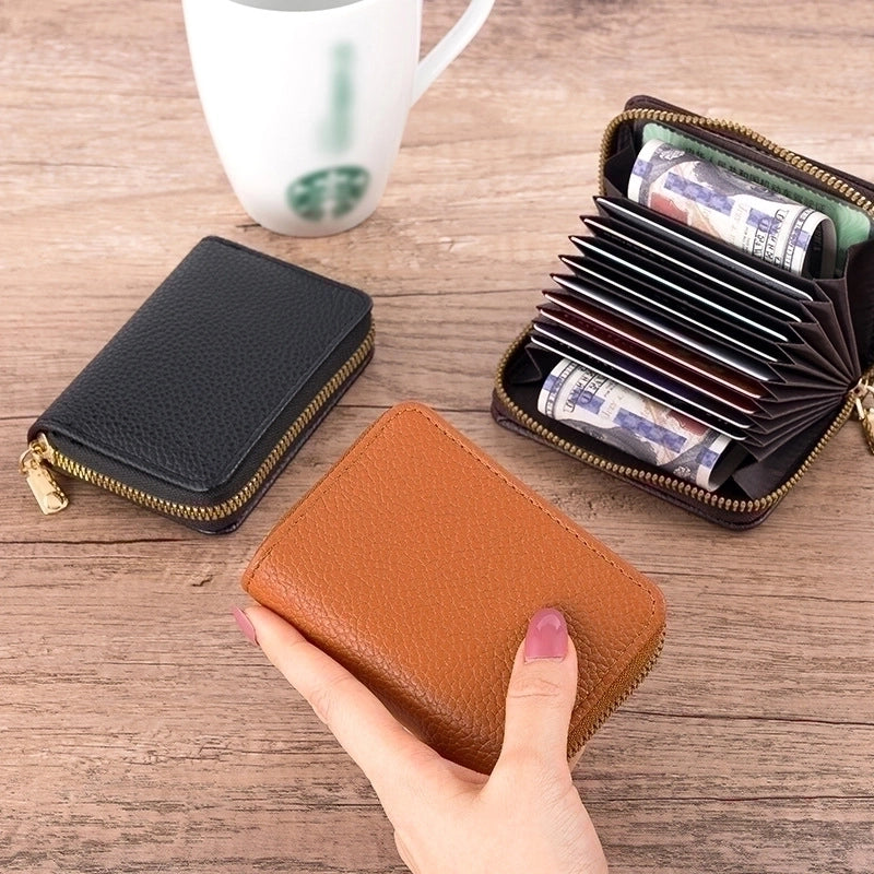 Women's Solid Color Pu Leather Zipper Card Holders