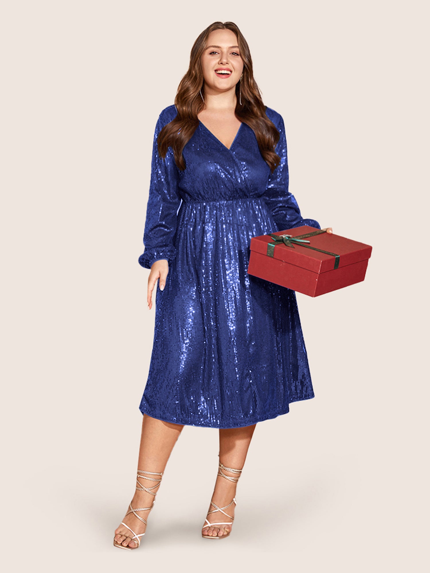 Solid Pocket Lantern Sleeve Wrap Sequin Dress