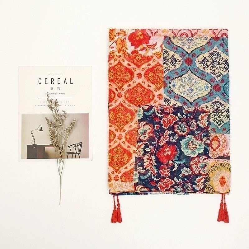 Women'S Bohemian Geometric Cotton And Linen Scarf