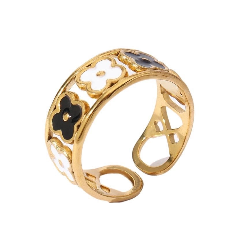 Retro U Shape 304 Stainless Steel 18K Gold Plated Enamel Open Rings
