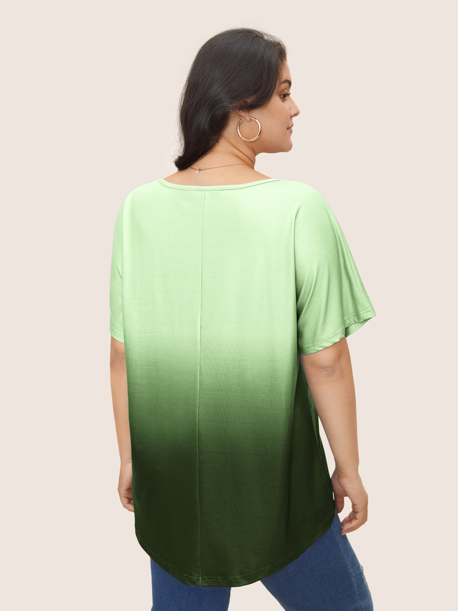 Ombre Round Neck Batwing Sleeve T-shirt