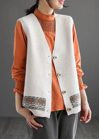 Chunky Khaki Knit Cardigans Fashion Spring V Neck Sleeveless Knitted Coat
