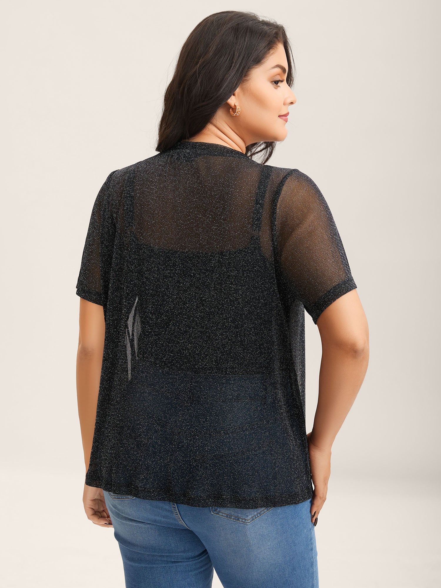 Luxe Sheer Stretchy Neck Cut-Out Solid Top