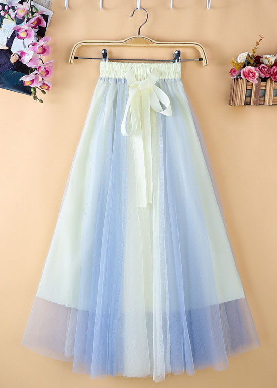 Unique Black Blue High Waist Patchwork Bow Tulle Skirt Summer