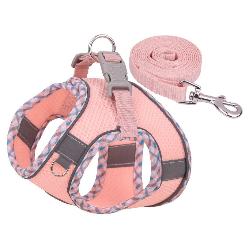 Reflective Plaid Breathable Dog Harness&Leash