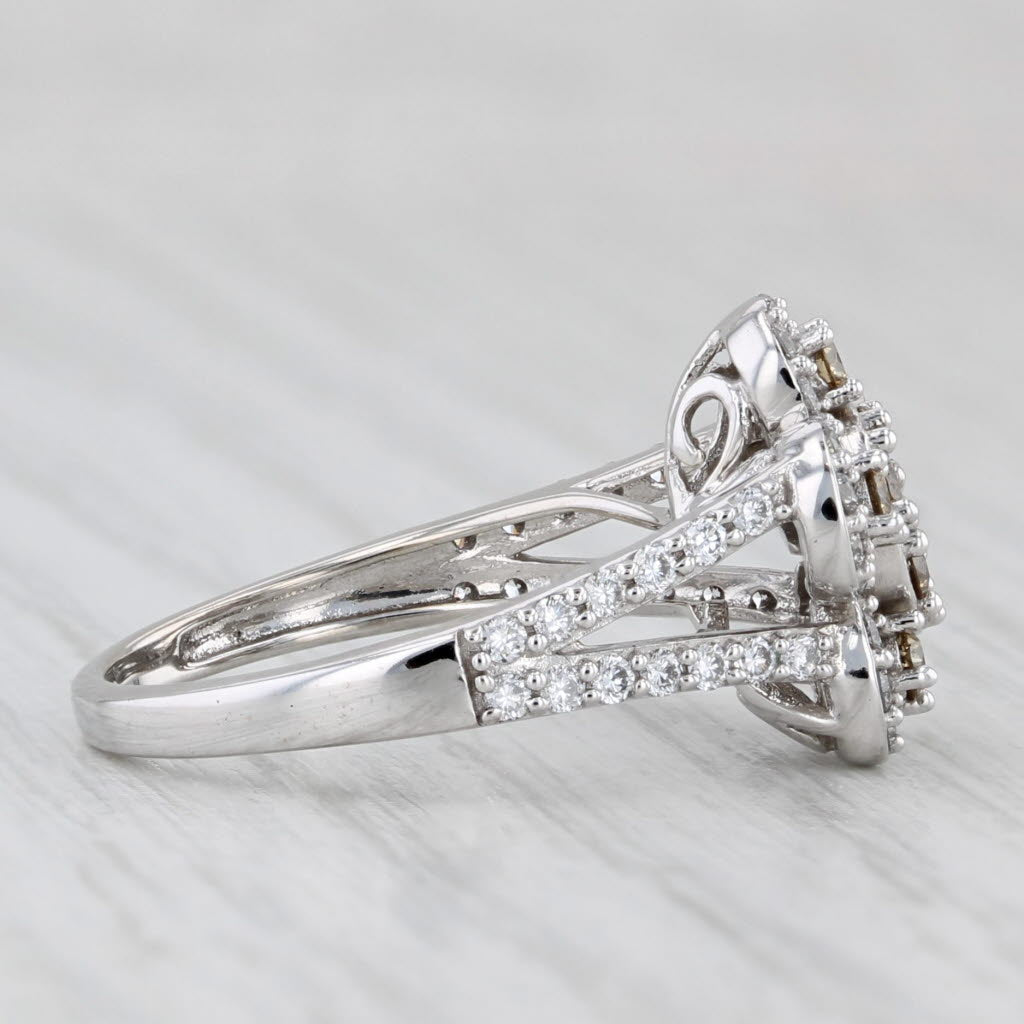 0.68ctw Diamond Cluster Flower Ring 14k White Gold Size 5