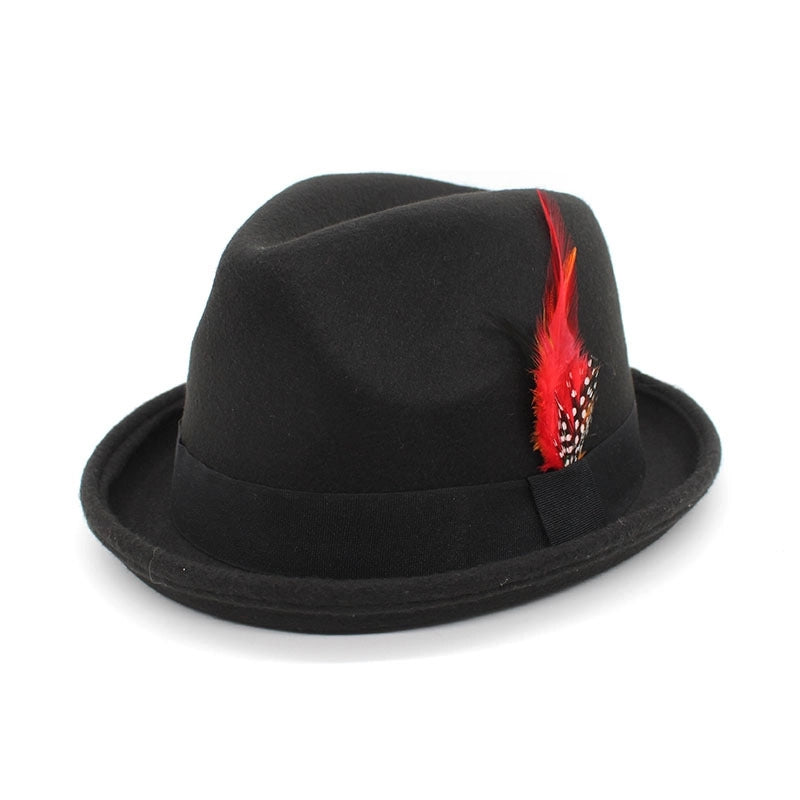 New Small Felt Hat  Gentleman Fedora Small Bowler Hat Office Panama Hat Feather Belt Jazz Hat