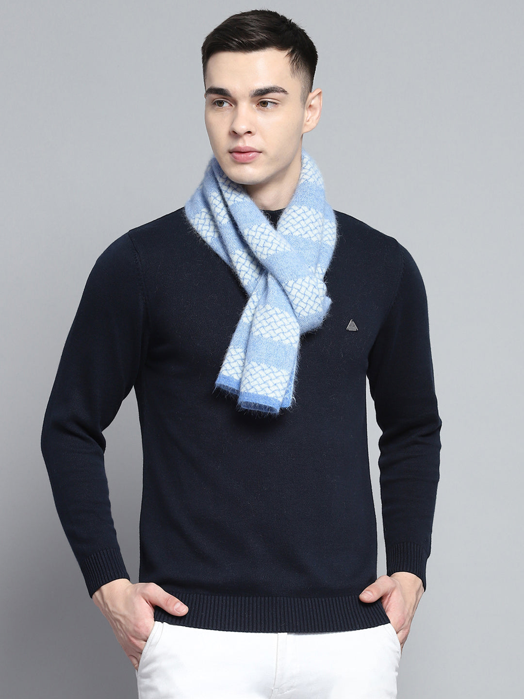 Men Sky Blue Self Design Muffler