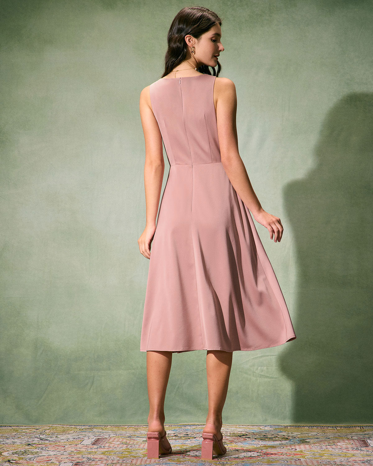 The Pink Cowl Neck Sleeveless Satin Midi Dress