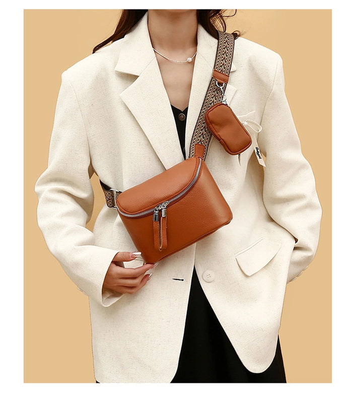 Women's Medium Leather Solid Color Streetwear Square Zipper Fanny Pack