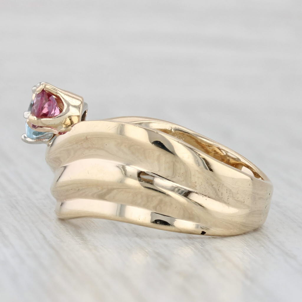 0.97ctw Aquamarine Pink Tourmaline Diamond Ring 14k Yellow Gold Size 6.5
