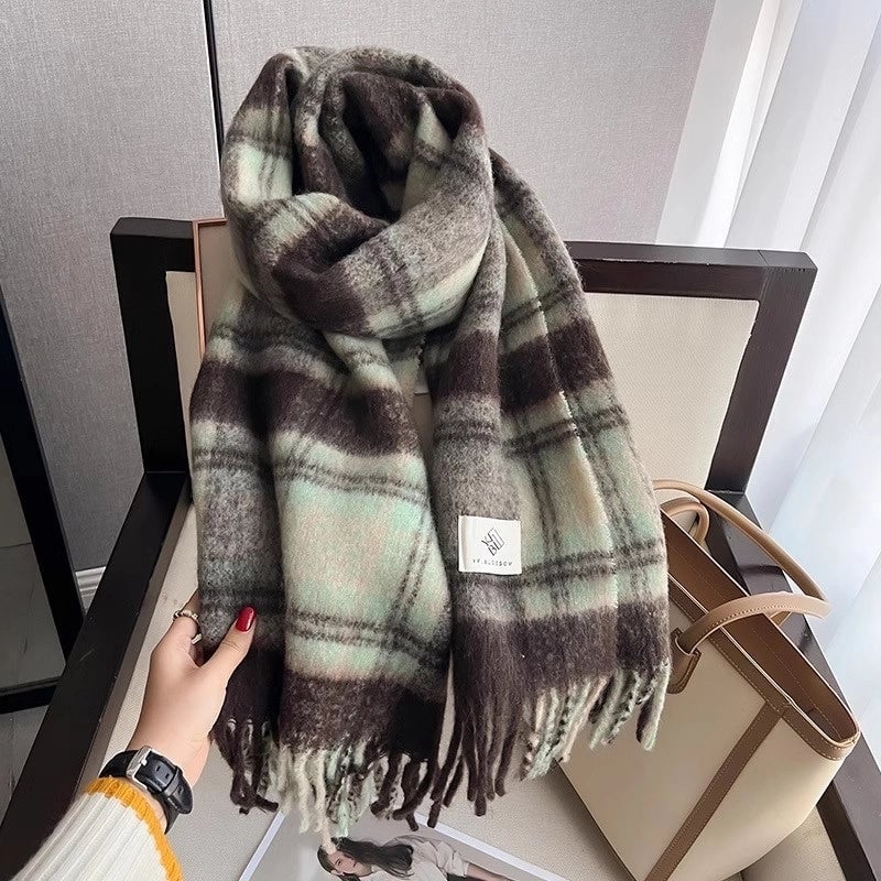 Women's Basic Plaid Polyester Scarf