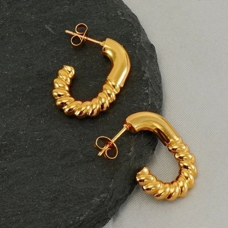 1 Pair Elegant Square Water Droplets Polishing Plating Stainless Steel Titanium Steel 18K Gold Plated Earrings