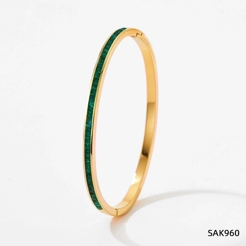3 Pieces Classic Style Solid Color 304 Stainless Steel 16K Gold Plated White Gold Plated Gold Plated Artificial Gemstones Bangle In Bulk