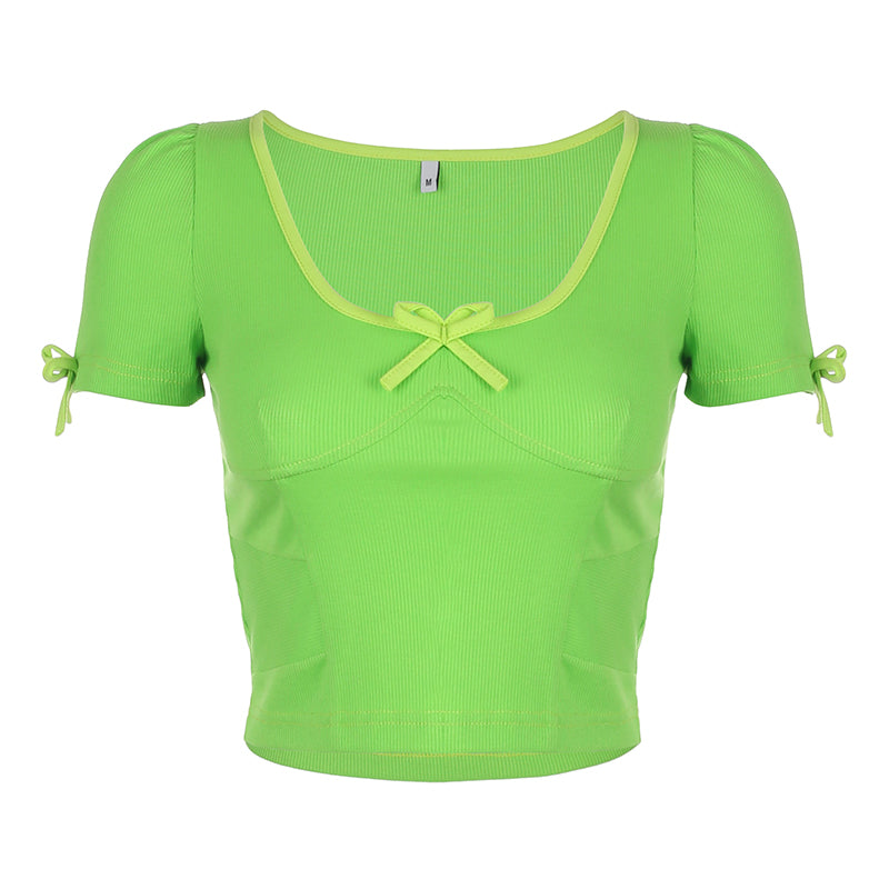 Green bow T-shirt KF81420