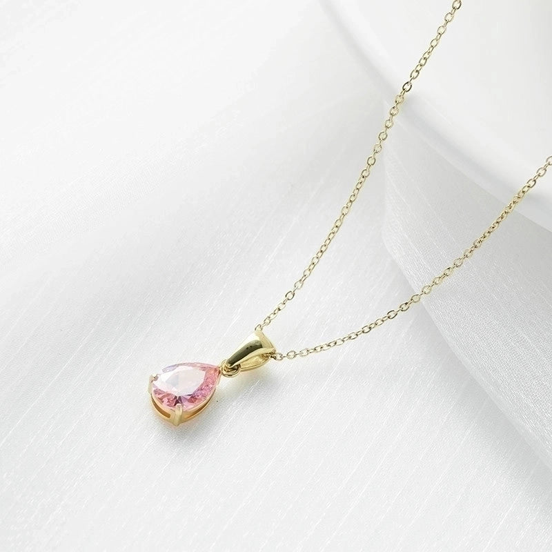 2 Pieces Fashion Water Droplets 304 Stainless Steel Zircon White Gold Plated Gold Plated Inlay Necklace