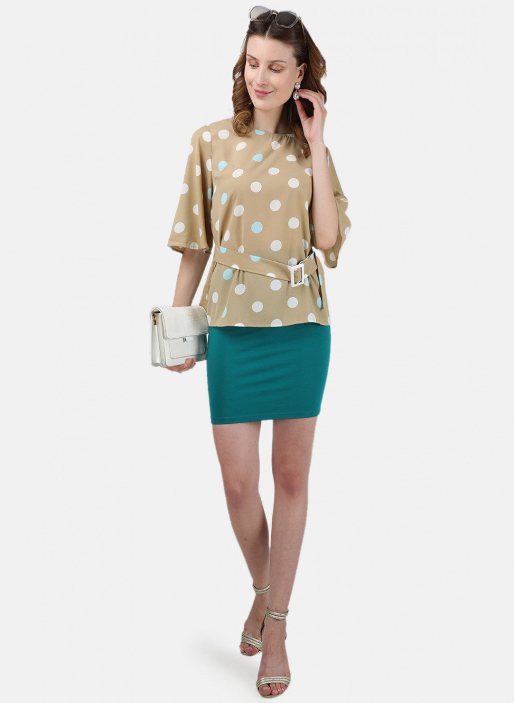 Womens Beige Printed Top