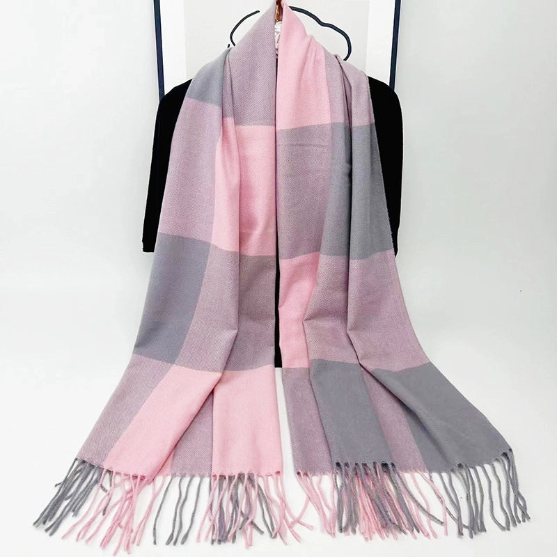 New Autumn And Winter Warm Scarf Factory Plaid Women's Tassel Scarf Thickened Cashmere Shawl