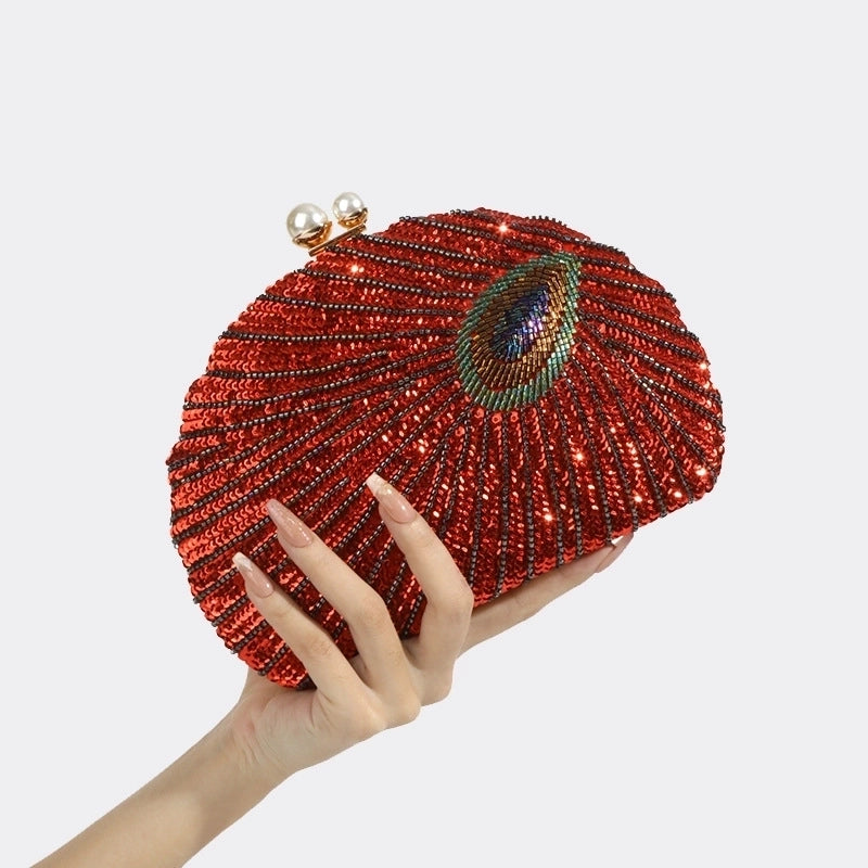 Blue Black Gold Metal Feather Beading Sequins Shell Evening Bags