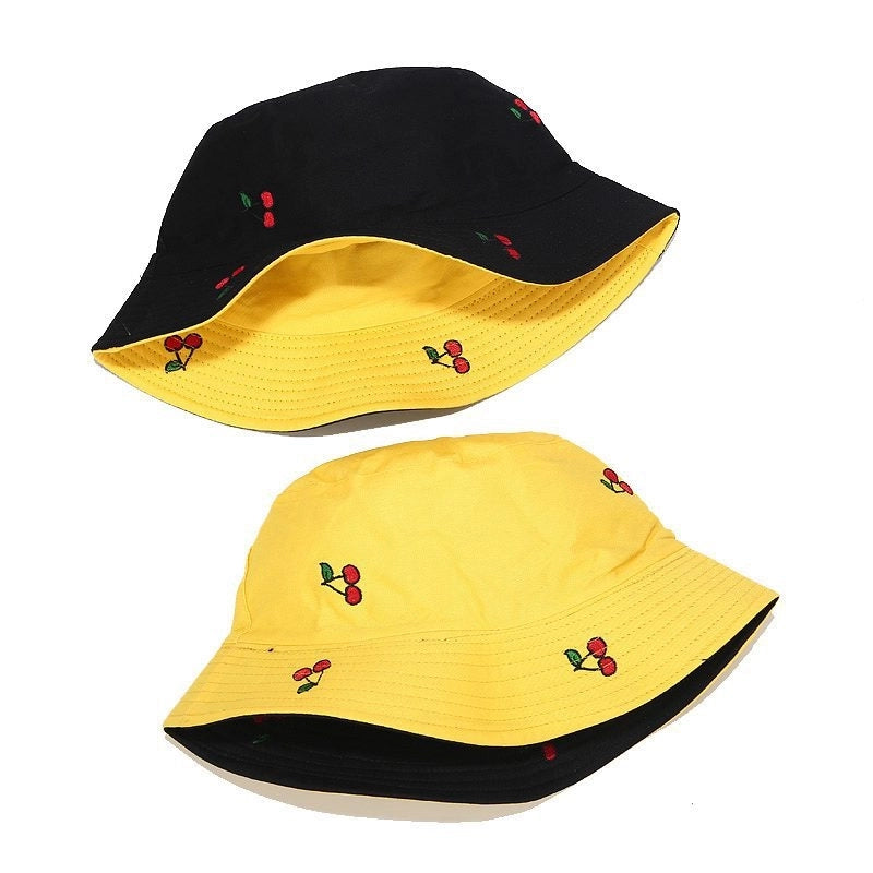 Women's IG Style Modern Style Cherry Solid Color Embroidery Wide Eaves Bucket Hat