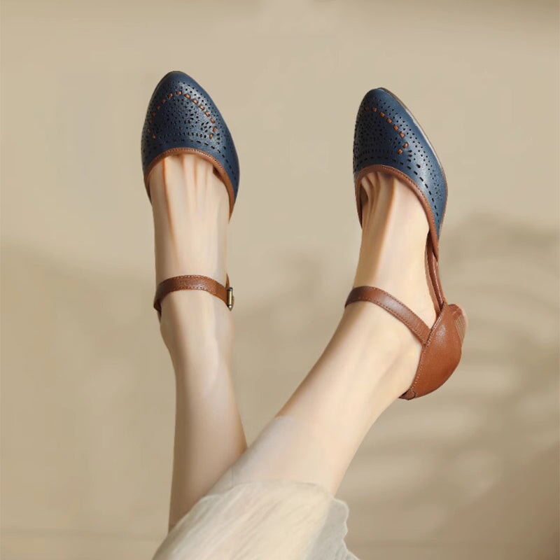 Leather Cut Out Ankle Strap Sandals For Women Handmade in 5 Colors