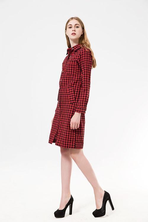 Long Plaid Shirt Dress