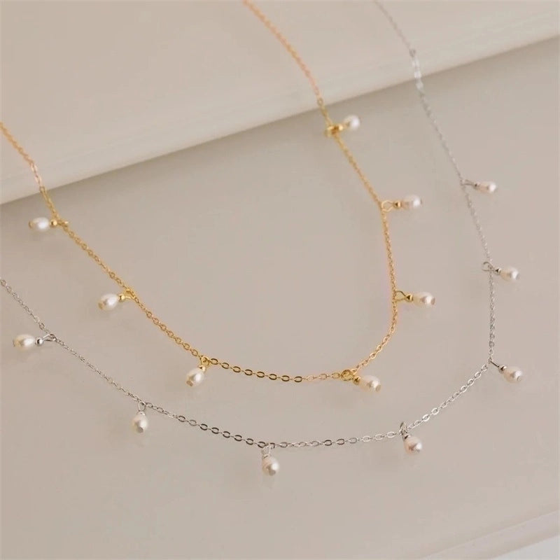 Elegant Solid Color Stainless Steel Imitation Pearl Plating Necklace