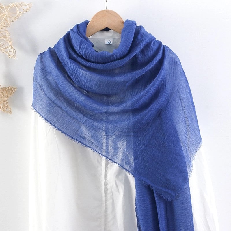 Hot Selling Solid Color Pleated Cotton And Linen Scarf Women's Bag Headscarf Crumpled Hair Fringe Bubble Scarf Women's Scarf Cover Head