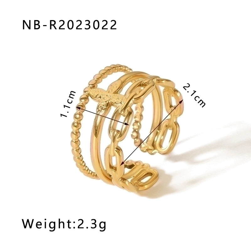 Stainless Steel 18K Gold Plated IG Style Basic Minimalist Plating Four Leaf Clover Heart Shape Flower Open Rings