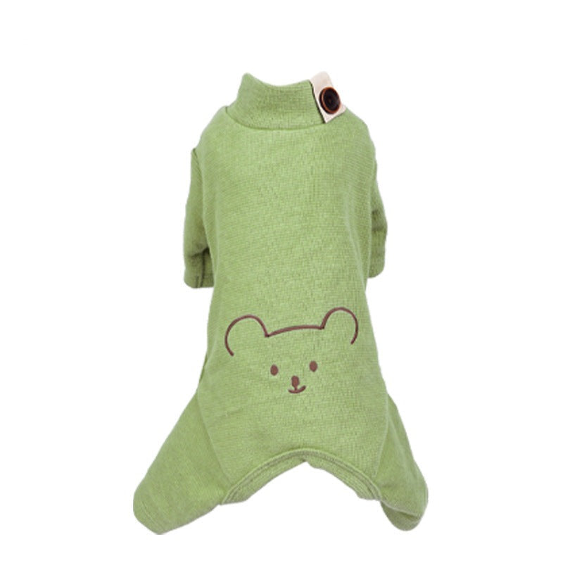 Bear Printed Buttoned Dog Jumpsuits
