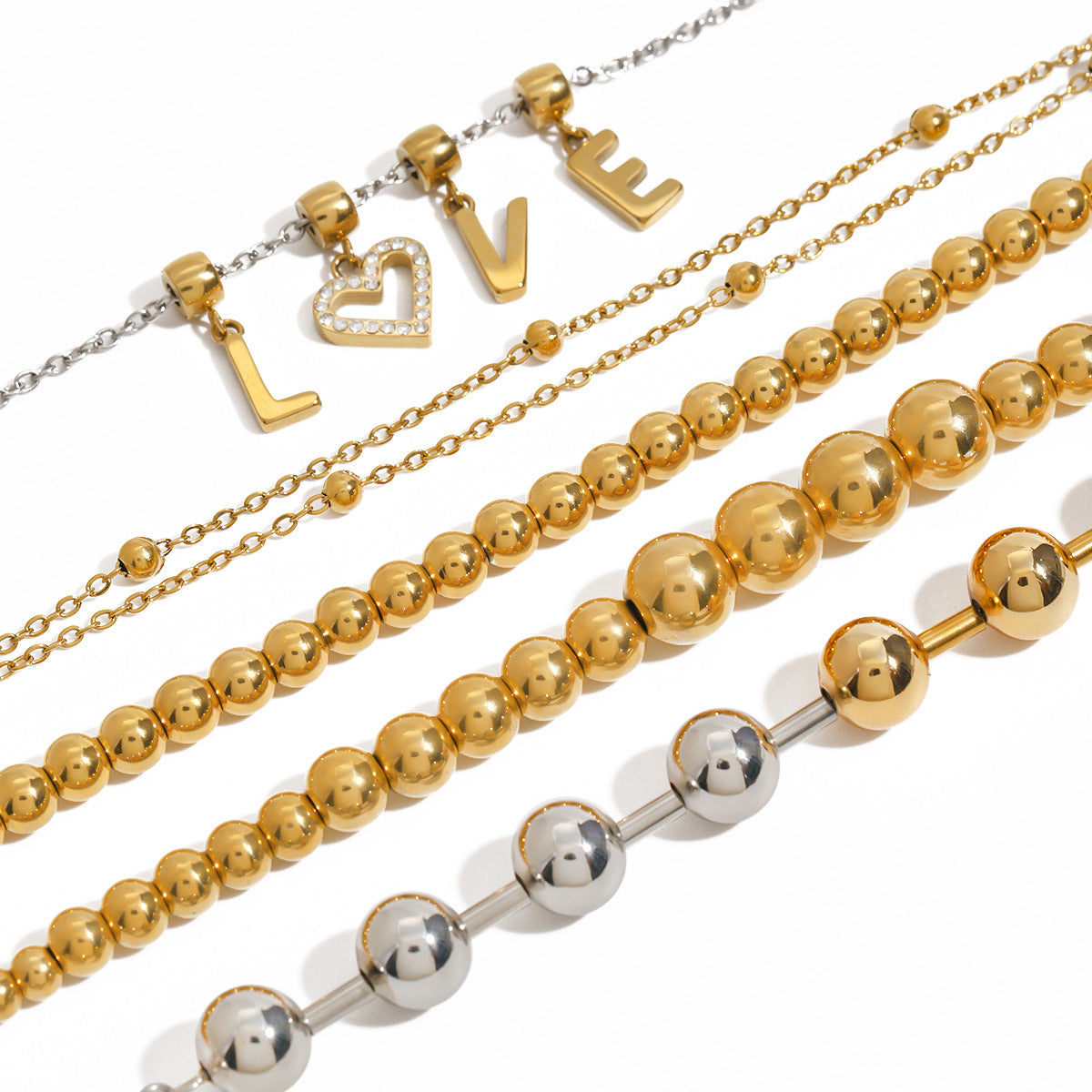 Jie Ding Stainless Steel Beaded Bracelet Color Matching Letter Metal Chain Titanium Steel Jewelry