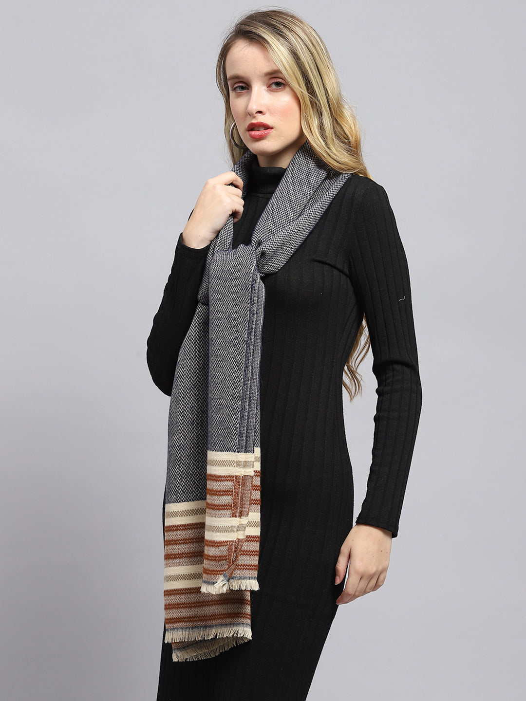 Women Grey Self Design Stole