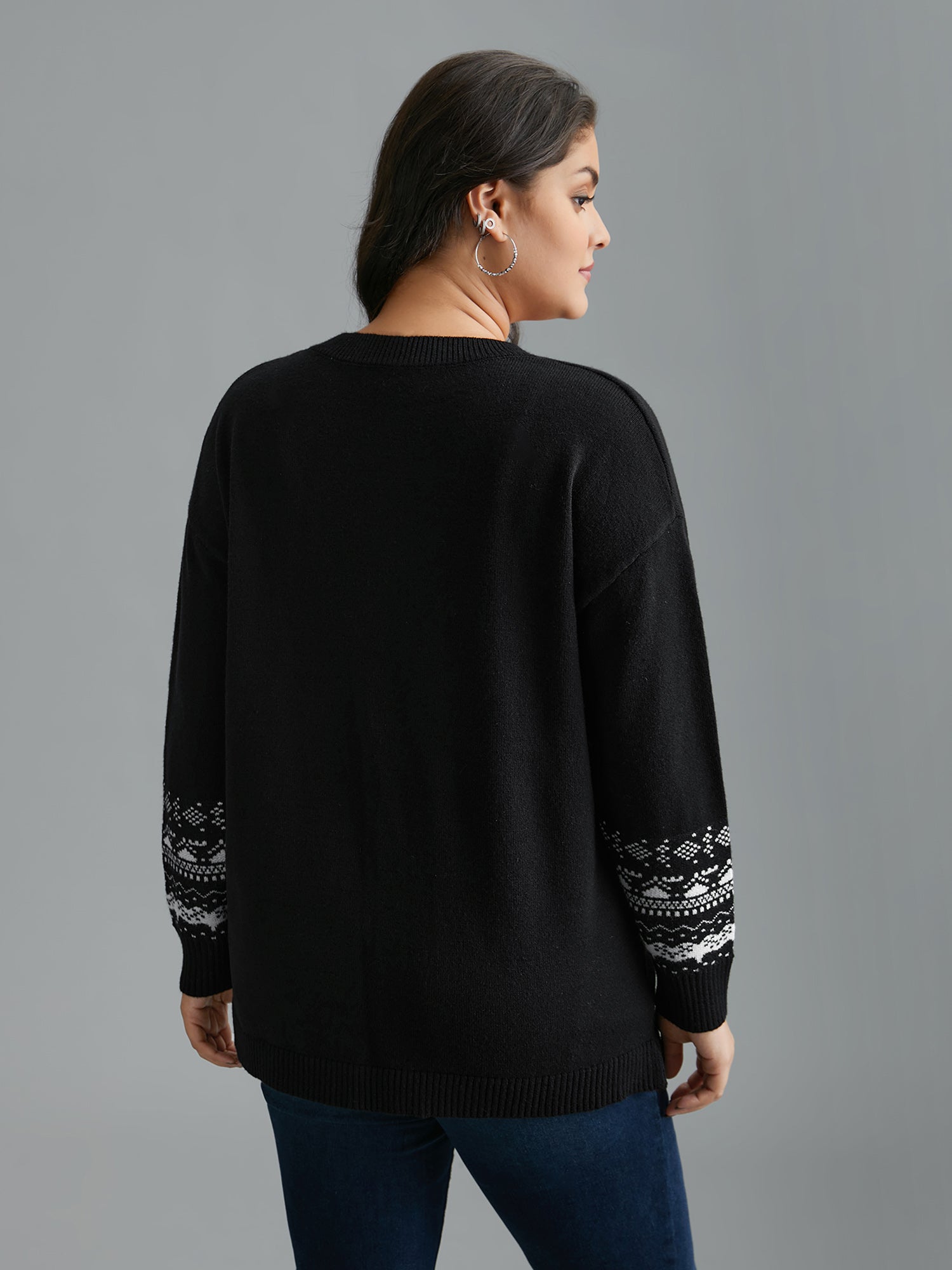 Supersoft Essentials Jacquard Sleeve Side Slit Pullover