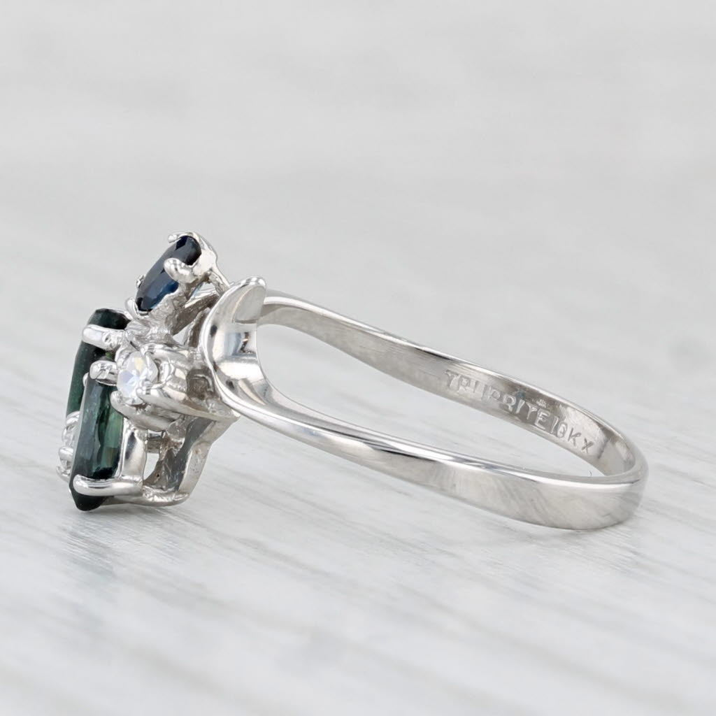0.86ctw Blue Sapphire Diamond Bypass Ring 10k White Gold Size 5.5