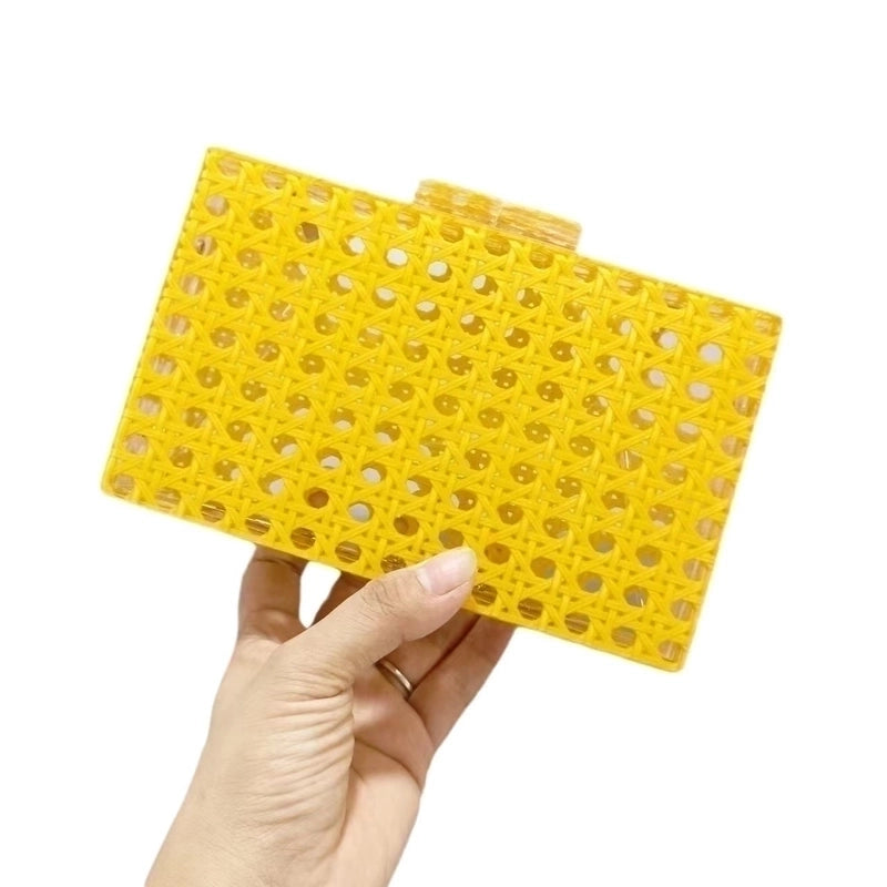Yellow White Arylic Solid Color Hollow Square Evening Bags